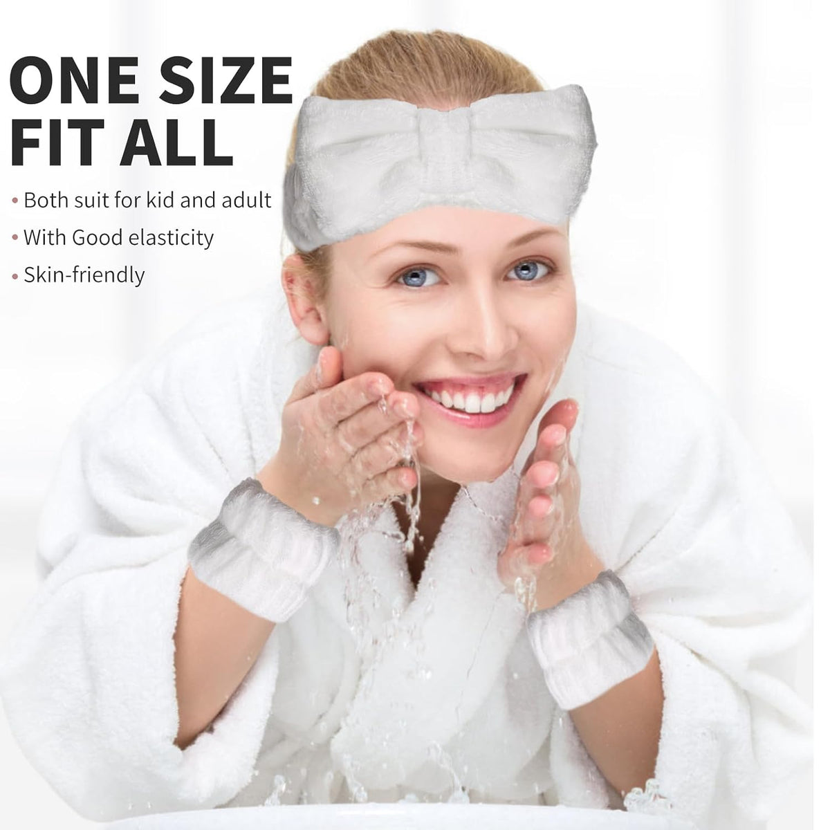Spa Headband and Wristband Set,White