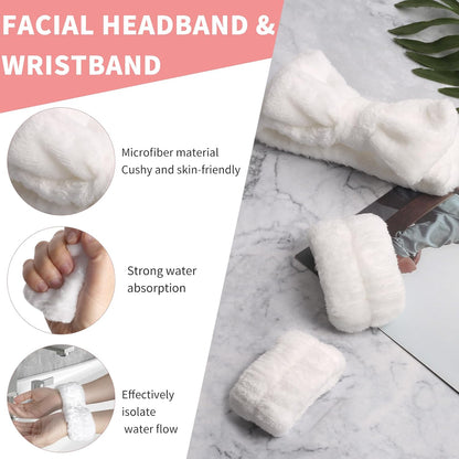 Spa Headband and Wristband Set,White