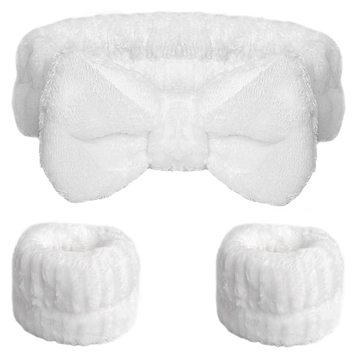 Spa Headband and Wristband Set,White